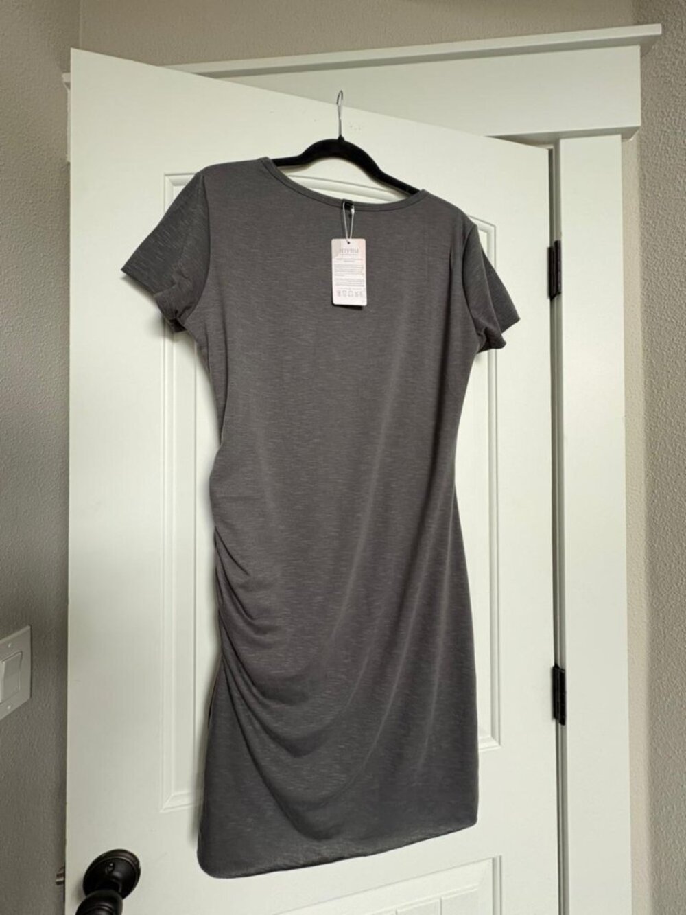 BTFBM Womens Crew Neck Short Sleeve Wrap Party Mini Ruched Bodycon Dress Large